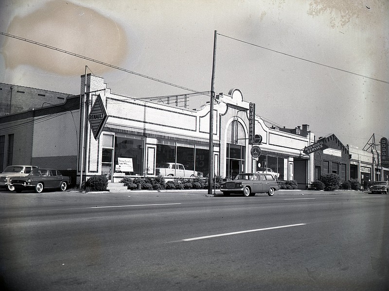 News-Free Press archive photo by John Goforth via ChattanoogaHistory.com. / In 1960, the Patten Motor Co. dealership on South Broad Street carried Studebaker, Renault and Mercedes-Benz automobiles.