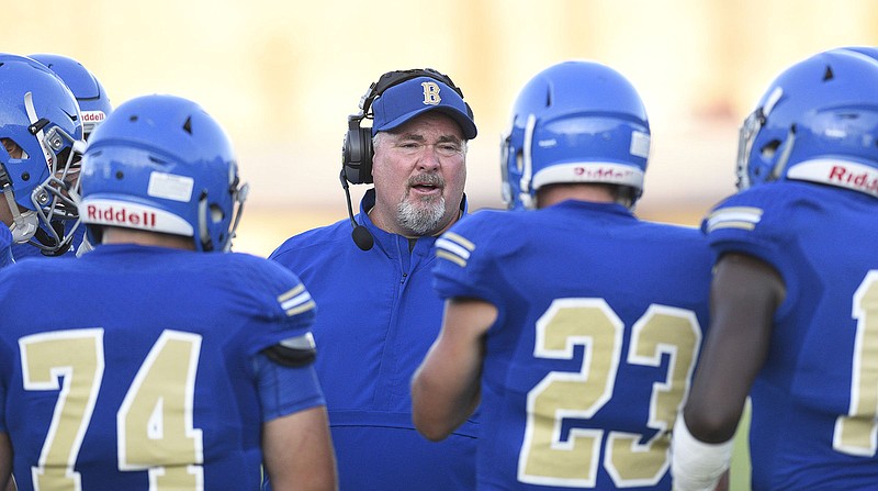 Staff file photo by Robin Rudd / Bledsoe County football coach Dewayne Tabor said his players overcame early mistakes with improved play in the second half to beat Sequatchie County on Friday night.