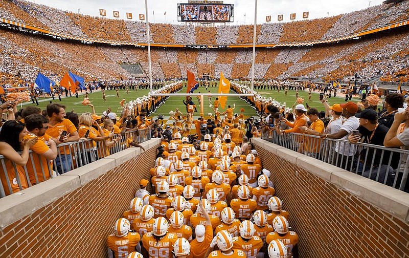 Tennessee Athletics photo by Cayce Smith / Tennessee football players get ready to take the field before Saturday’s 38-33 victory over Florida inside Neyland Stadium. The Vols have reached their open date for the 2022 season after just four games.