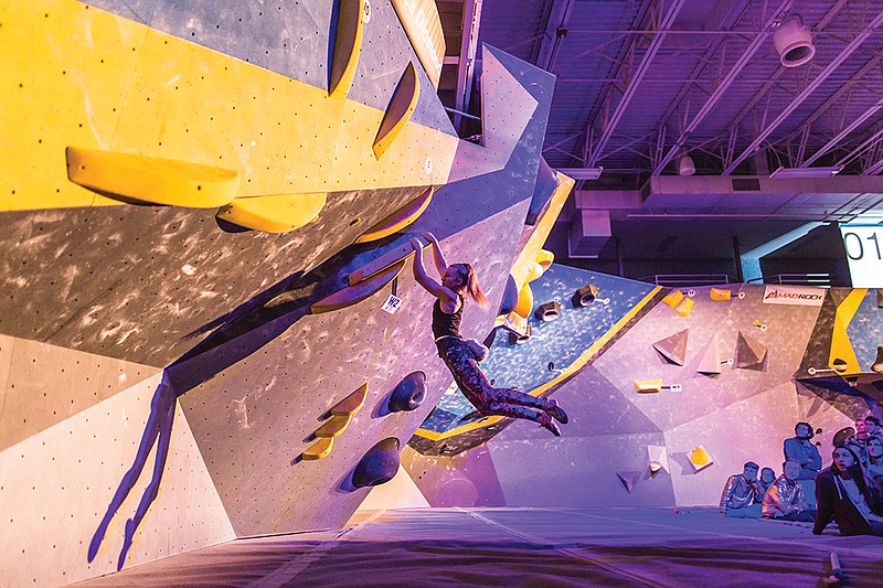 Photo contributed by High Point Climbing and Fitness / A climber shows her skill during the 2019 Southern Grit Bouldering competition at High Point Climbing and Fitness.