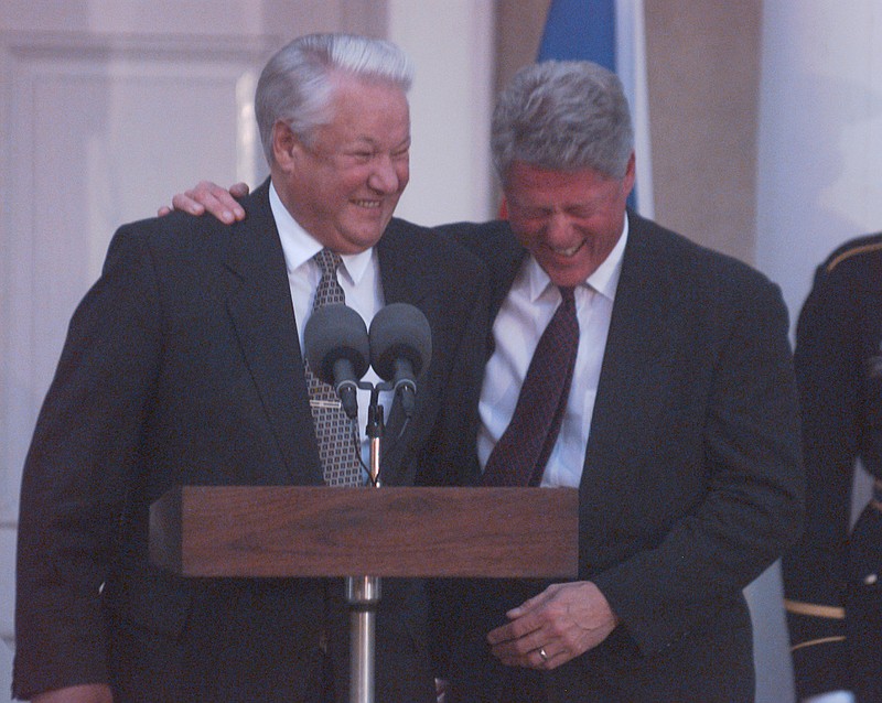 File photo/Keith Meyers/The New York Times / President Bill Clinton is photographed with President Boris Yeltsin of Russia at Hyde Park on Oct. 23, 1995. Yeltsin, who presided over the dissolution of the Soviet Union to become the first freely elected leader of Russia, died at age 76 in 2007.