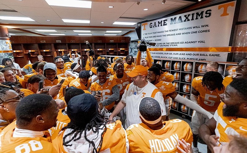 Tennessee Athletics photo by Andrew Ferguson / Tennessee football coach Josh Heupel, shown celebrating after the 38-33 home win over Florida on Sept. 24, will take the Volunteers to LSU this weekend for their first game in Baton Rouge since 2010.