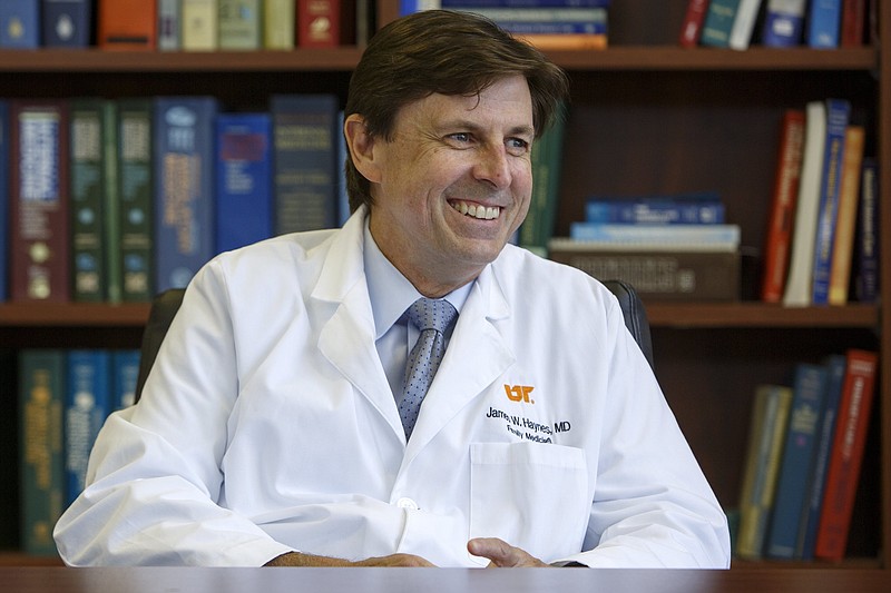 Staff photo / Dr. James Haynes talks to the Chattanooga Times Free Press at UT Family Practice on Wednesday, July 15, 2020, in Chattanooga.