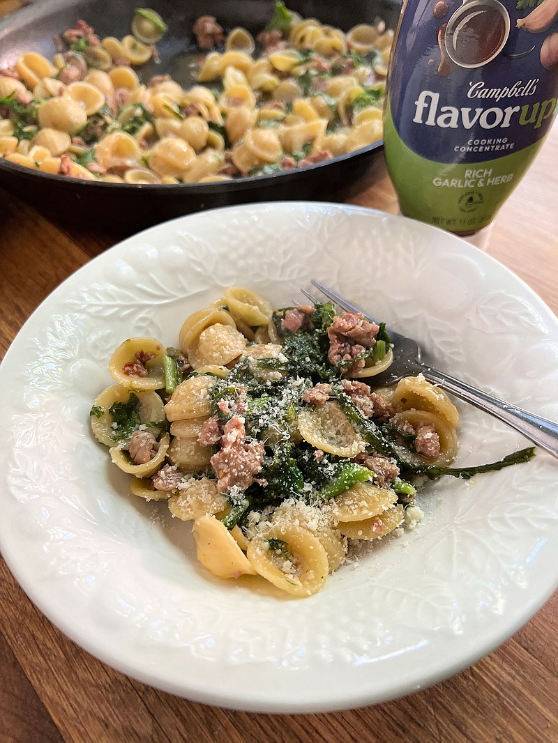 Campbell's new Flavor Up! cooking concentrates add a burst of flavor to whatever you're cooking with a simple squeeze of the bottle. / Gretchen McKay/Pittsburgh Post-Gazette/TNS