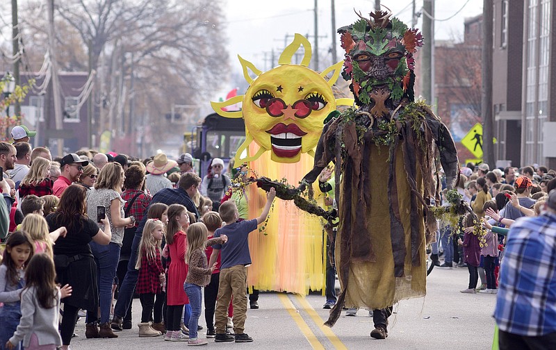 Staff File Photo by Robin Rudd /  Playful Evolving Monsters' larger-than-life puppets take part in the 2021 MainX24 parade along Main Street on Chattanooga's Southside, one of more than 120 events that take place during the 24-hour festival. This year's festival is Dec. 3.