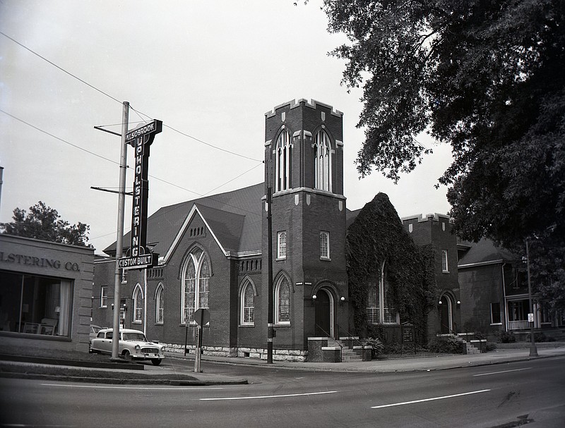 Chattanooga News-Free Press archive photo via ChattanoogaHistory.com / This 1960 photo shows the former Trinity Methodist Church on McCallie Avenue. The congregation later merged with Woodmore Methodist Church and moved to North Moore Road in 1966.