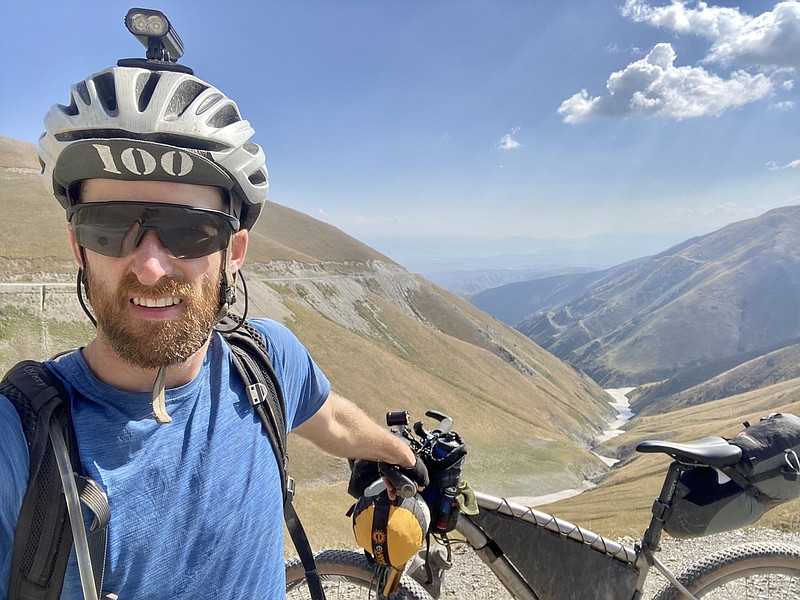 Contributed photo by Matt Schweiker / Trail bike racer Matt Schweiker, of Chattanooga, is pictured in a mountainous portion of the Silk Road Mountain Race in Kyrgyzstan in August 2022.