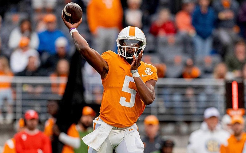 Tennessee Athletics photo / Tennessee sixth-year senior quarterback Hendon Hooker has completed 204 of 287 passes (71.1%) for 2,888 yards with 24 touchdowns and two interceptions for the 9-1 Volunteers.