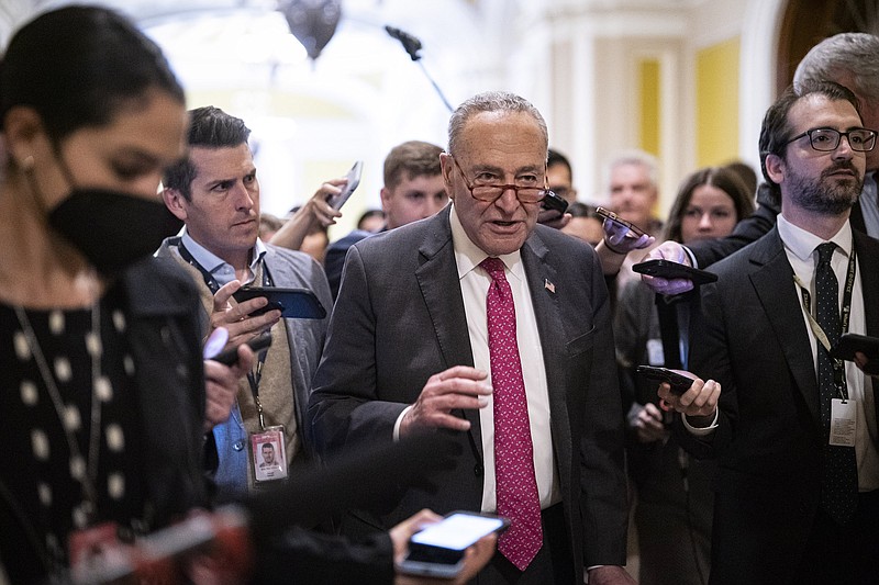 Photo/Al Drago/The New York Times / Senate Majority Leader Chuck Schumer, D-N.Y., speaks with reporters at the Capitol in Washington on Wednesday, Nov. 16, 2022.