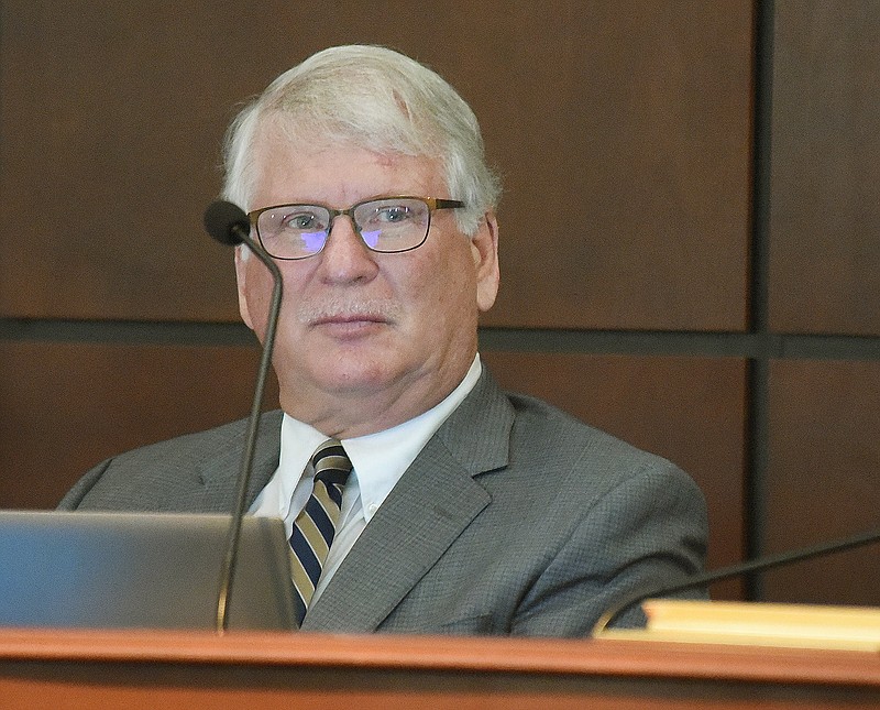 Staff Photo by Matt Hamilton / Deputy City Attorney Phil Noblett listens to a presentation by Jermaine Freeman on Aug. 30 during a Chattanooga-Hamilton County Sports Authority board meeting at the Chattanooga City Council assembly room.