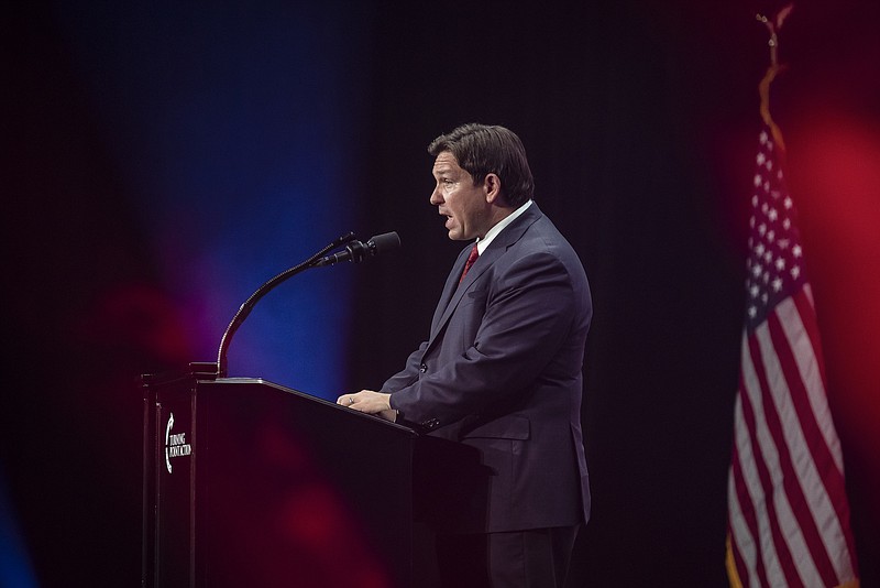 Photo/Rebecca Noble/The New York Times / Republican Florida Gov. Ron DeSantis speaks during Turning Point Action’s Unite and Win rally in Phoenix, Ariz., on Aug. 14, 2022. A federal judge blocked a key provision of Florida’s Individual Freedom Act, known as the “Stop WOKE Act.”