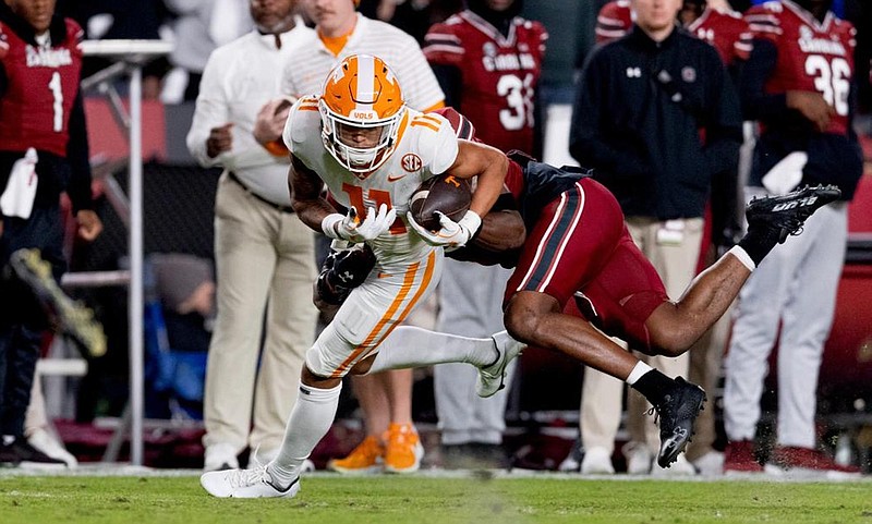 Tennessee Athletics photo by Andrew Ferguson / Junior receiver Jalin Hyatt and the Tennessee Volunteers will look to bounce back from last weekend’s stunning loss at South Carolina when they visit rejuvenated Vanderbilt on Saturday night.