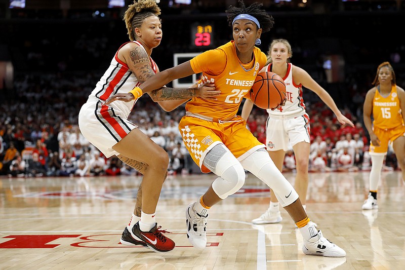 AP file photo by Joe Maiorana / Tennessee guard Jordan Horston, with ball, scored 14 points to surpass 1,000 for her collegiate career as the Lady Vols beat Eastern Kentucky 105-71 on Sunday in Knoxville.
