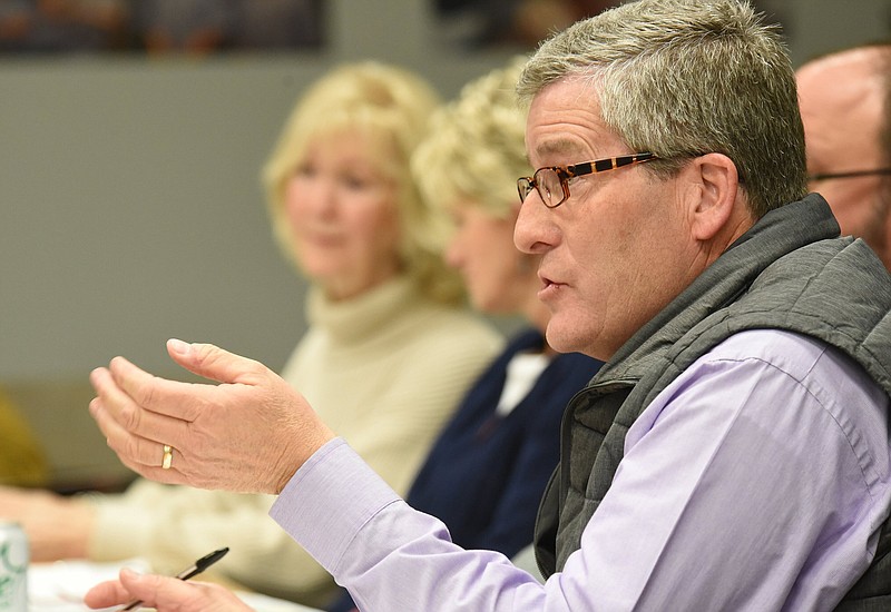 Staff Photo by Matt Hamilton / County Commissioner Joe Graham speaks Monday during a school board facilities meeting at the Hamilton County Schools Board of Education meeting room.