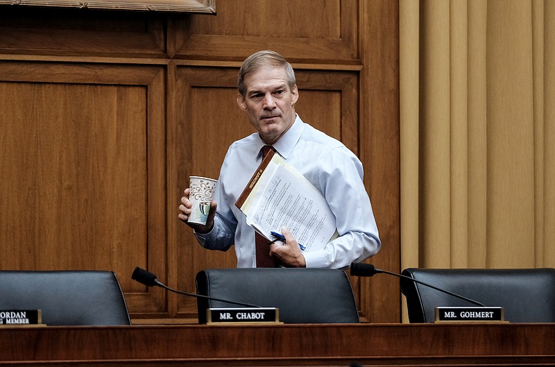 File photo/Michael A. McCoy/The New York Times / Rep. Jim Jordan, R-Ohio, arrives at a hearing on Capitol Hill in Washington, July 14, 2022. With the GOP’s slim House majority in the 2022 midterms, few Republicans are likely to play a larger role in the new Congress than the founding chairman of the right-wing House Freedom Caucus and seven-term congressman, who is in line to become the chairman of the Judiciary Committee.