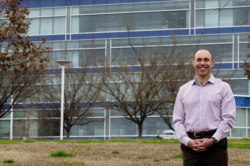 Staff photo by C.B. Schmelter / BlueSky Tennessee Institute Executive Director Brad Leon stands outside the BlueCross BlueShield complex on March 5, 2021, in Chattanooga.