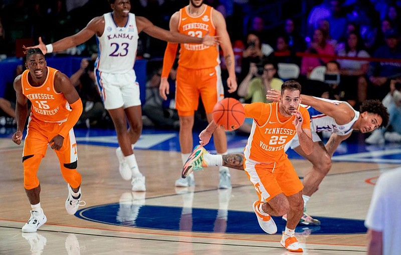 Tennessee Athletics photo / Tennessee senior guard Santiago Vescovi comes up with a Kansas turnover during the 64-50 win over the Jayhawks in the championship game of the Battle 4 Atlantis tournament in the Bahamas on Nov. 25.