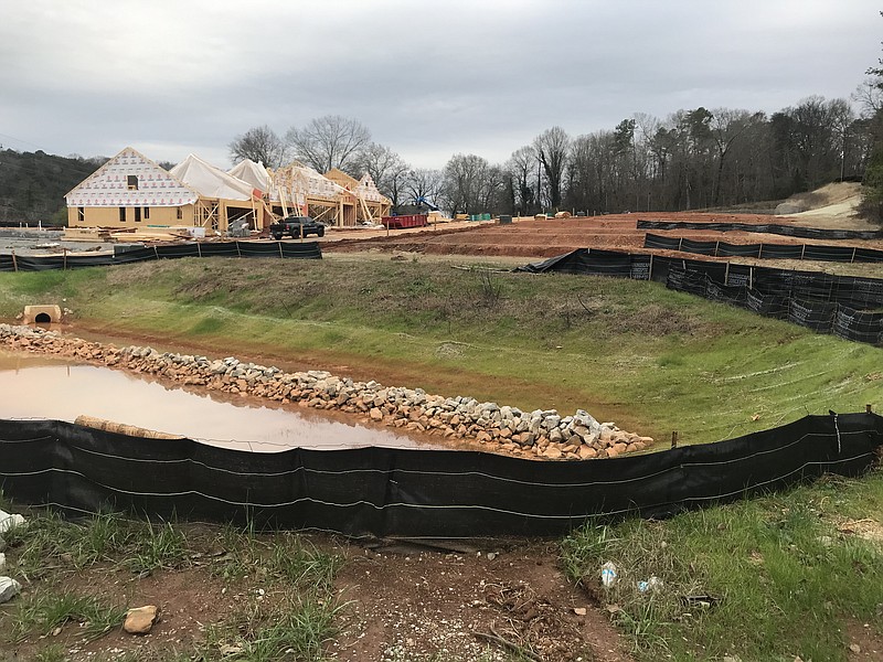 Staff photo by Emily Crisman / The Capetown Homes development, across from Soddy Lake on Ducktown Street in Soddy-Daisy, is shown on Tuesday. The development will eventually include around 30 townhomes.