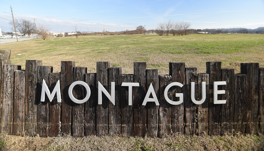 Staff photo by Matt Hamilton / The sign for Montague Park is seen Wednesday.