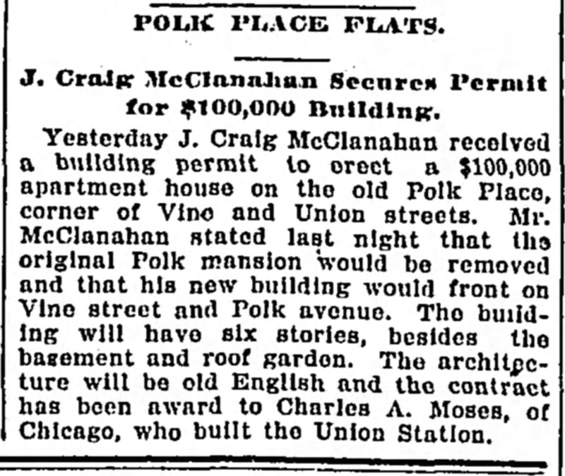 An article from Page 12 of Nov. 3, 1900, Nashville American about the tearing down of the Polk Place Mansion.