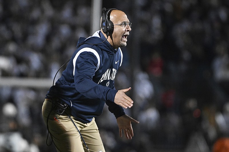 Penn State head coach James Franklin reacts during an NCAA college football game against Michigan State, Saturday, Nov. 26, 2022, in State College, Pa. (AP Photo/Barry Reeger)
