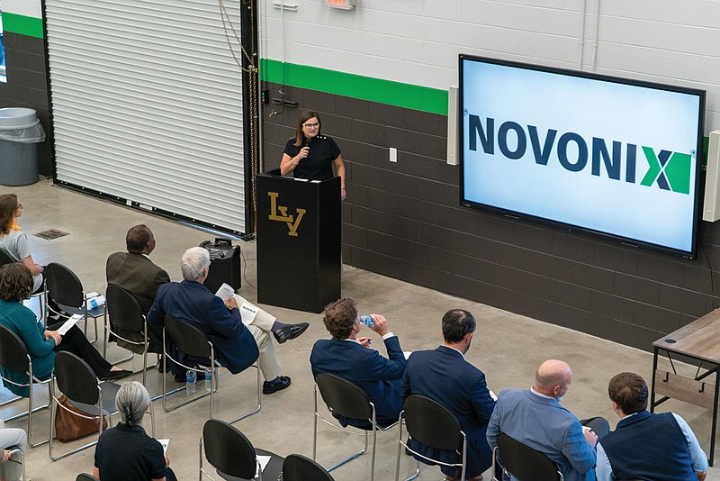 Image courtesy of Chattanooga Area Chamber of Commerce / Lee Ann McBryar, principal, Lookout Valley Middle High School gives opening statements at the NOVONIX Institute of Advanced Battery Technology ribbon-cutting.