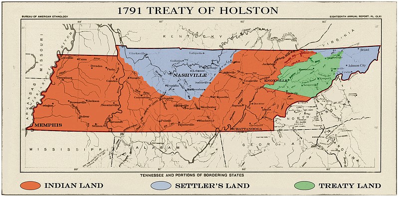 The Bureau of American Ethnology created this map that shows how much of Tennessee was still Native American territory after the 1791 Treaty of Holston.