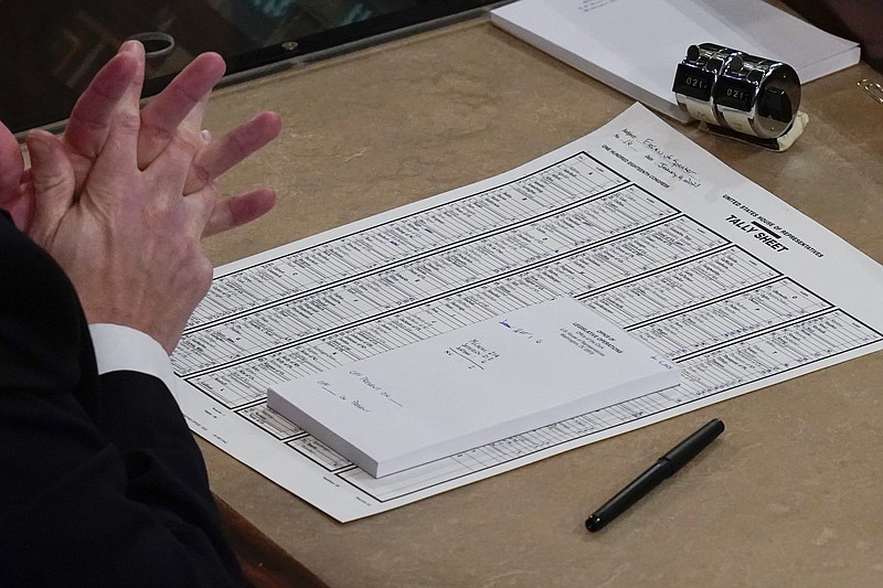 Photo/Alex Brandon/The Associated Press / Votes are tallied during the 13th round of voting in the House chamber as the House meets for the fourth day to elect a speaker and convene the 118th Congress in Washington on Friday, Jan. 6, 2023.
