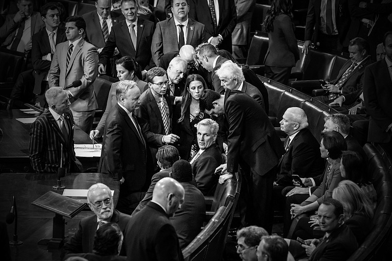 Photo/Mark Peterson/The New York Times / Rep. Kevin McCarthy, R-Calif., center, reacts as the House’s vote to select a speaker continues, at the Capitol in Washington, late on Friday, Jan. 6, 2023. Extreme opposition to the social safety net is a natural fit for an authoritarian movement that tried to overturn the constitutional order, NYT columnist Jamelle Bouie writes.