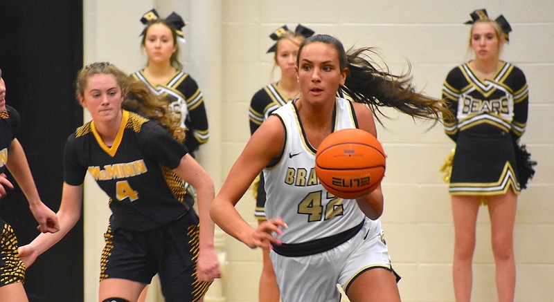 Staff file photo by Patrick MacCoon / Bradley Central senior forward Hannah Jones helped lead a Tuesday district blowout victory over McMinn County as the second-ranked Bearettes improved to 17-0 overall.
