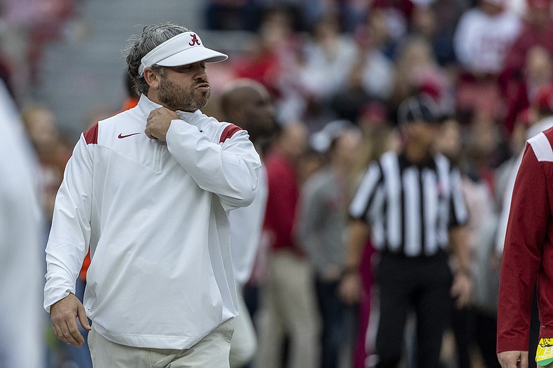 AP file photo by Vasha Hunt / After four seasons as Alabama's defensive coordinator, Pete Golding is leaving the Crimson Tide for the same position at SEC West rival Ole Miss.