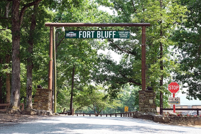 Staff photo / The entrance to the Fort Bluff Camp in Dayton, Tenn., is pictured on July 21, 2021. The camp is owned by Bryan College after the property was transferred from the National Association of Christian Athletes to the school in 2016.