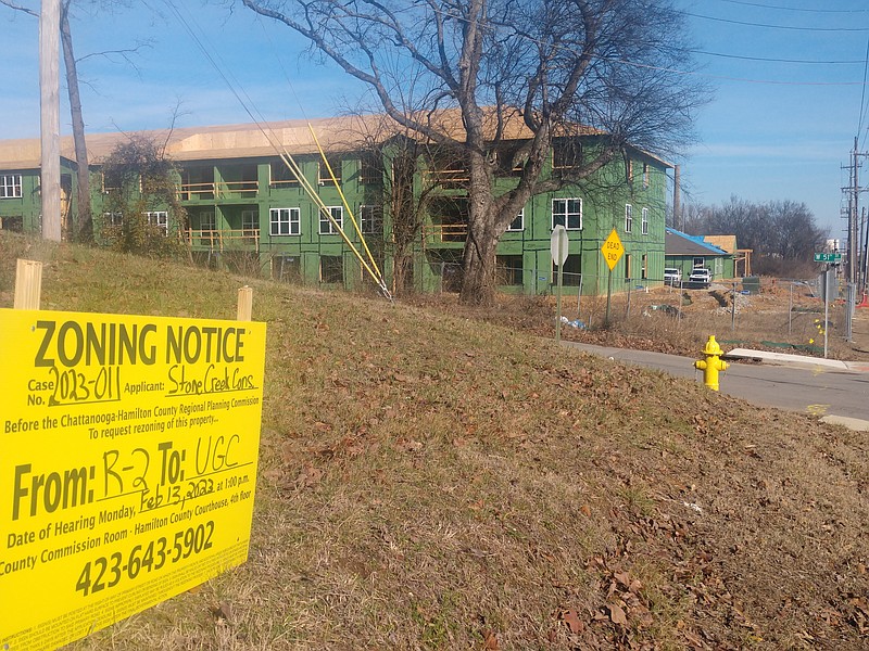 Staff Photo by Mike Pare / The owner of a vacant parcel at 5103 Central Ave. in South Chattanooga, shown Friday, wants to put up 48 new apartments if rezoning is approved. The site is across 51st Street from a 240-unit complex under construction.