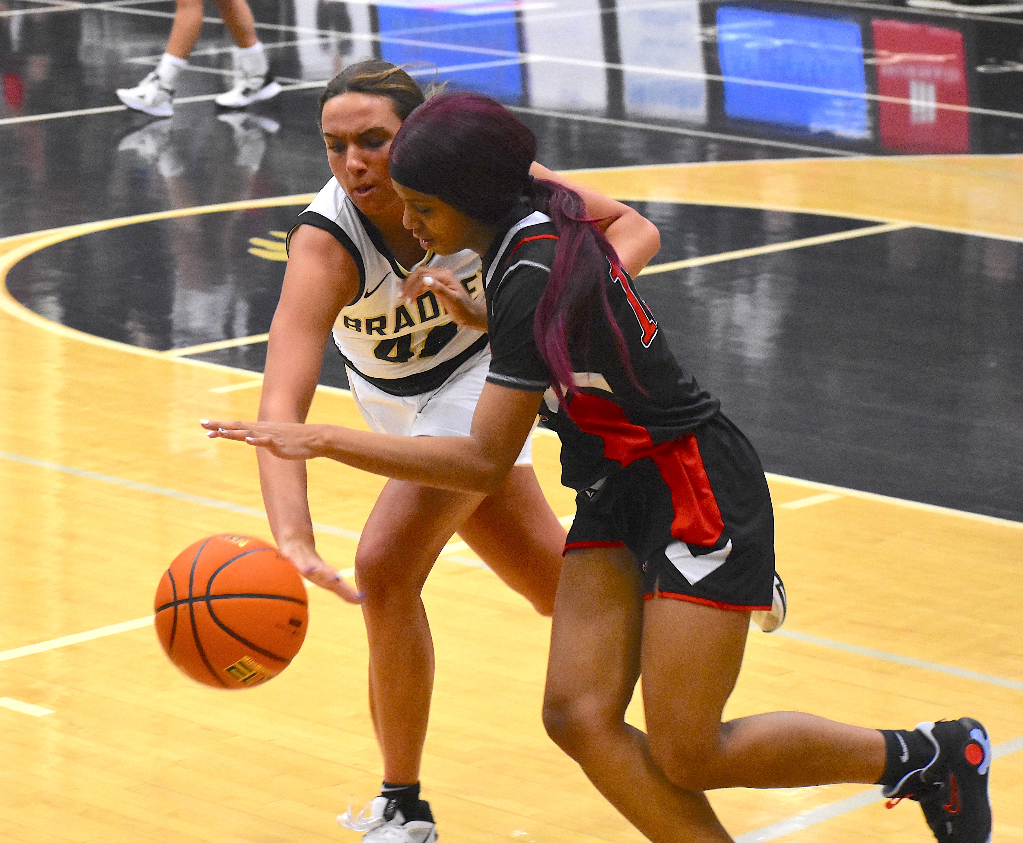 Staff photo by Patrick MacCoon / Bradley Central senior Hannah Jones applies defensive pressure during Saturday's 74-43 home victory over Lakeview-Fort Oglethorpe. Jones scored a game-high 26 points.