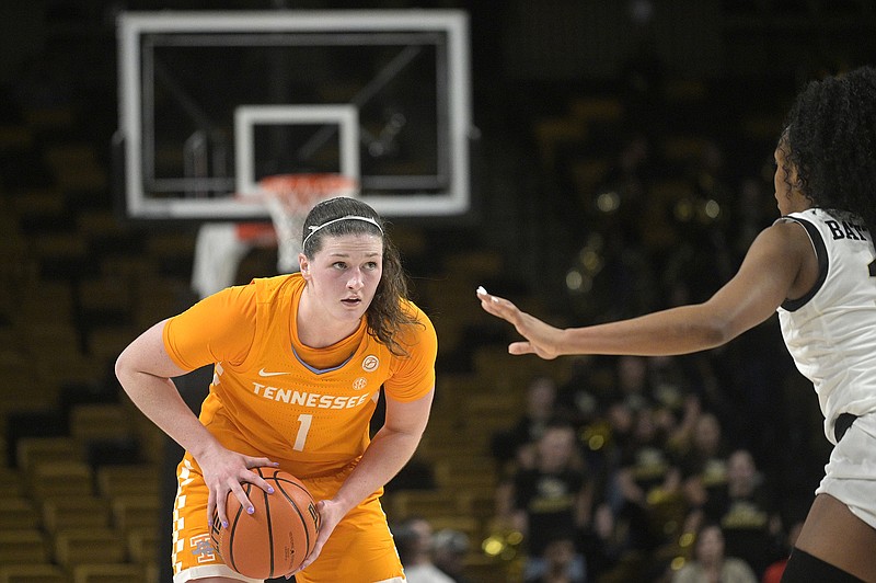 AP file photo by Phelan M. Ebenhack / Tennessee sophomore guard Sara Puckett (1) scored 17 points and hit a tying 3 in the final minute of the Lady Vols' 68-65 win Sunday at Missouri.