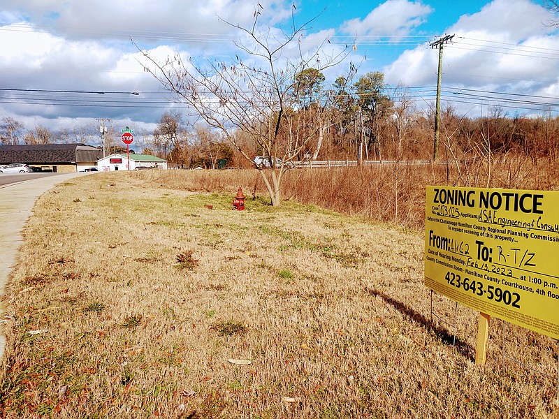 Staff photo by Mike Pare / A vacant 28-acre tract at East Brainerd and Fuller roads, shown Wednesday, is to hold more than 100 townhouses and single-family residences.