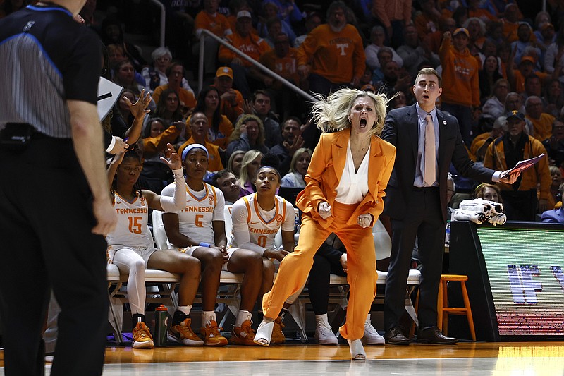 AP photo by Wade Payne / Tennessee women's basketball coach Kellie Harper reacts to a call during the second half of Thursday night's home loss to Connecticut.