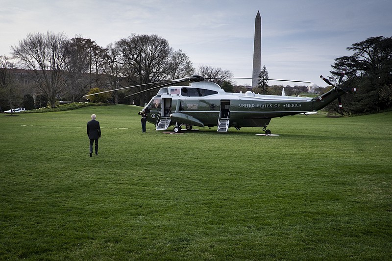 File photo/Pete Marovich/The New York Times / President Joe Biden walks towards Marine One on the South Lawn of the White House in Washington on March 23, 2022. “What will matter in 2073 is whether he reversed the global tide of democratic retreat that began long before his presidency but reached new heights with the Taliban’s victory in Afghanistan and Russia’s invasion of Ukraine,” writes The New York Times columnist Bret Stephens about Biden’s legacy 50 years from now.