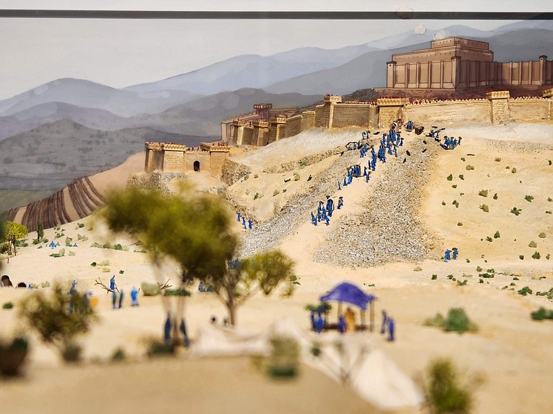 Staff photo by Andrew Schwartz / A model from Southern Adventist University's new exhibit, “Peace and War: The Assyrian Conquest of Lachish," is seen on Monday.