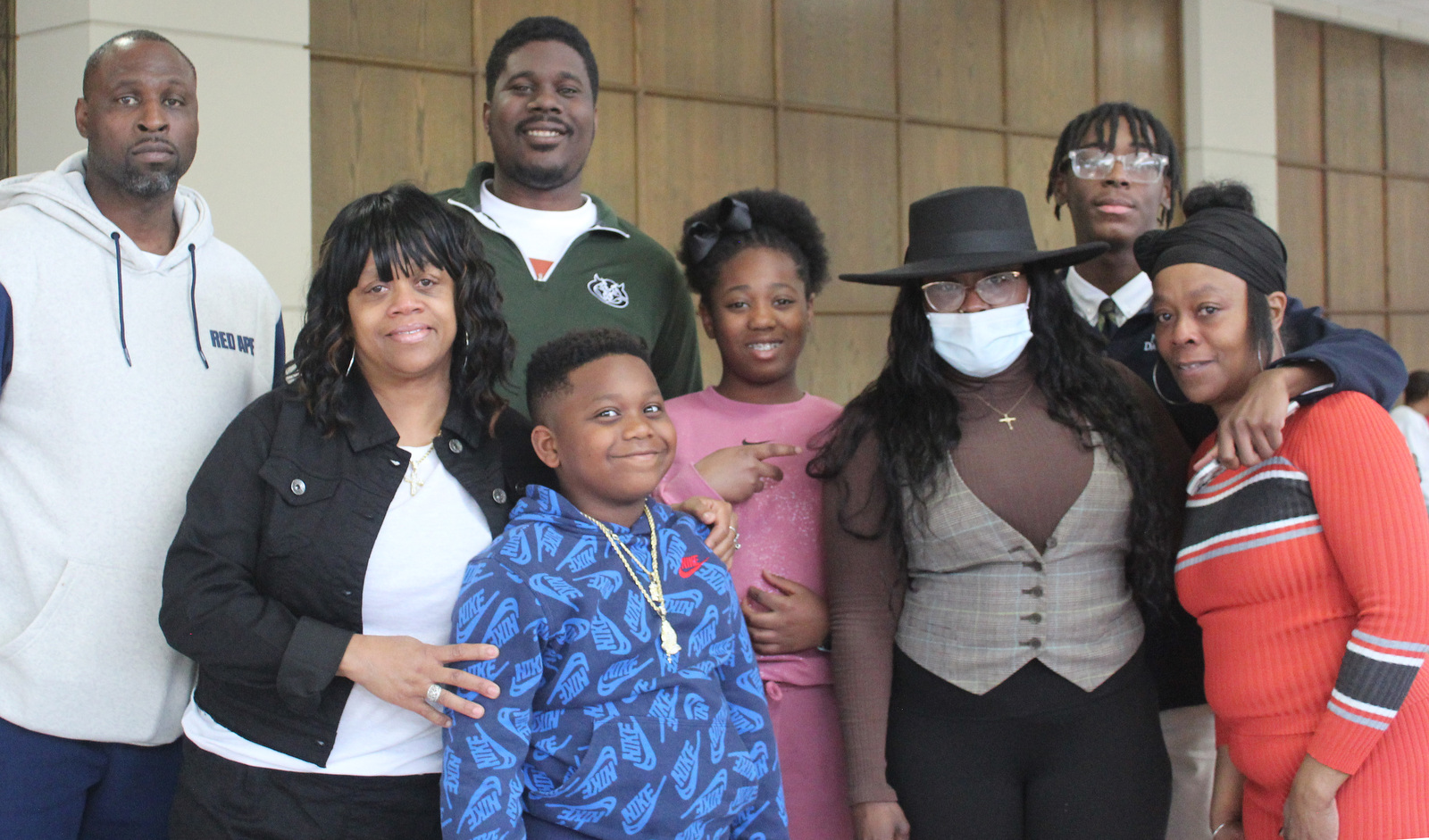 Staff Photo La Shawn Pagán / Back row, from left, Richard Bernard Claridy, Anthony Claridy and Matthew Madden; front row, from left: Sharon Claridy, Taja Whiteside's two young children, Akedus Hamilton and Debra Hamilton were satisfied with Friday's verdict.