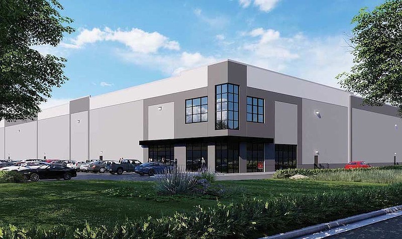 Contributed Rendering / This rendering shows what the first of four warehouse and industrial buildings to be built in the North River Commerce Park will look like when the structure is completed later this year. The Home Depot will be one of the anchor tenants in this building along Access Road at the former DuPont site in Hixson.