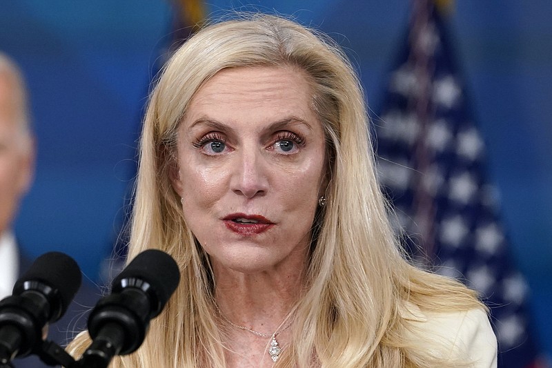 FILE - Lael Brainard, President Joe Biden's nominee to be Vice Chair of the Federal Reserve, speaks during an event in the South Court Auditorium on the White House complex in Washington on Nov. 22, 2021.  Biden plans to name Federal Reserve Vice Chair Lael Brainard as the new director of his National Economic Council.  (AP Photo/Susan Walsh, File)