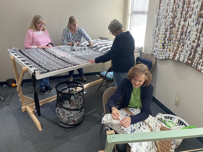 Staff Photo by Mark Kennedy / The Mercy Mat makers at St. Albans Episcopal Church on Hixson Pike, pictured Feb. 13, meet on Tuesdays to weave gifts for the homeless.