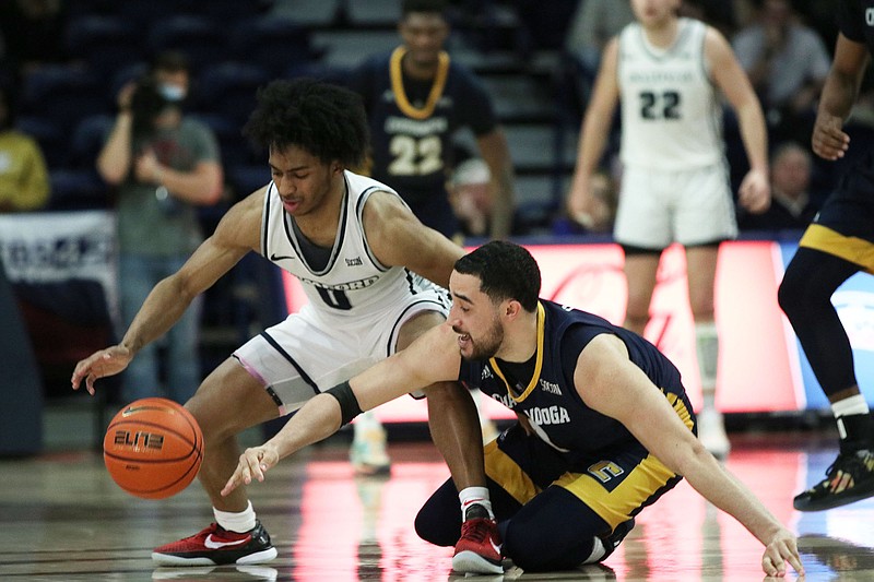 Contributed file photo by Keeling Kennedy / UTC senior K.C. Hankton, right, has become more of a contributor for the Mocs again as his health has improved this season.