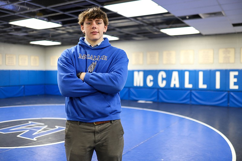Staff photo by Olivia Ross / McCallie junior Carson Gentle will be among the contenders for the 285-pound title when the TSSAA Division II traditional state tournament begins Friday at Nashville's Montgomery Bell Academy.