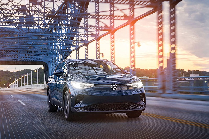 Photography by VW Media / A Chattanooga-made Volkswagen ID.4 SUV is seen on the Market Street Bridge.
