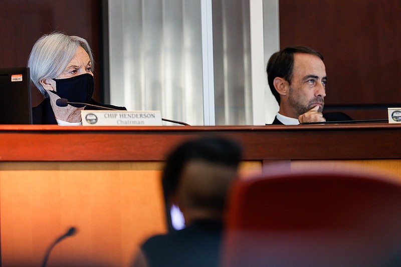 Staff photo/ Council members Carol Berz and Ken Smith watch the 2021 city budget presentation from their seats inside of the City Council Chambers on Aug. 10, 2021. Berz and Smith sat on a four-person ad hoc redistricting committee formed following the 2020 census.