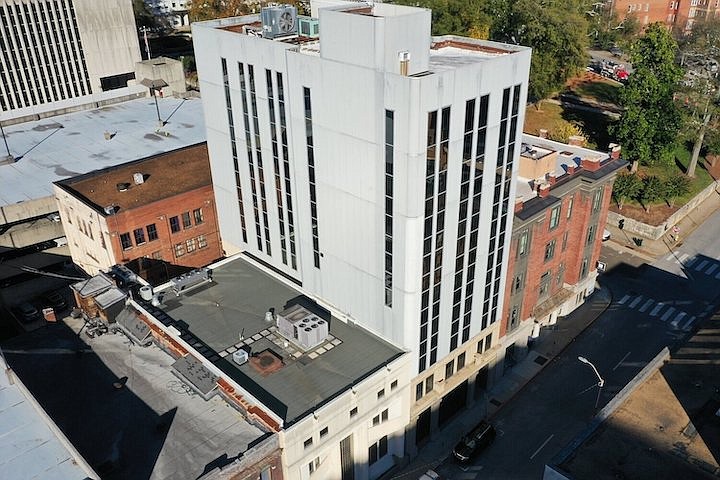 Contributed Photo / Park Tower at 117 E. Seventh St. is shown in an aerial photo. The former hotel is to hold 46 condominiums, according to its developer.