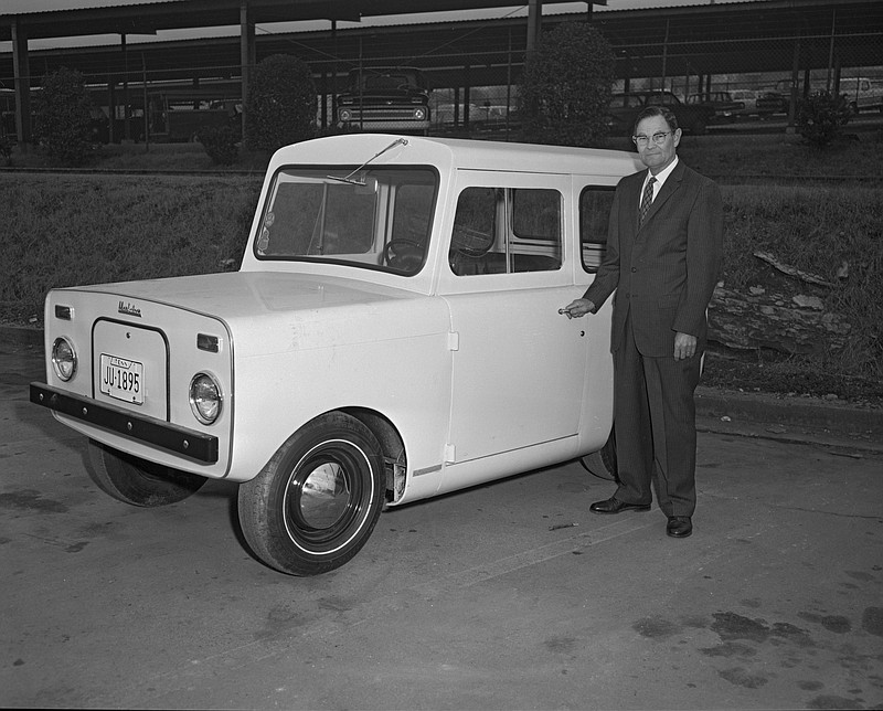 Photo courtesy of EPB archives. In 1968, the Westinghouse Co. built 50 little electric cars called the Markette. One is shown here on display in Chattanooga.
