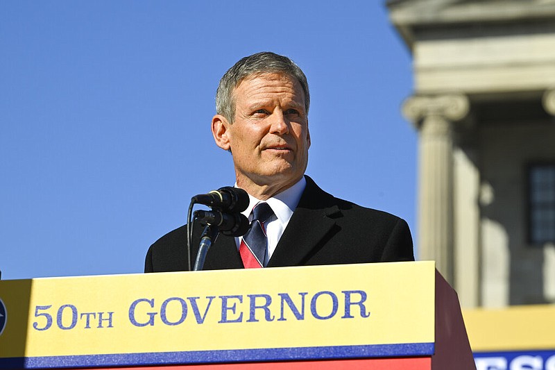 AP File Photo/John Amis / Tennessee Gov. Bill Lee delivers his second inaugural address in the Legislative Plaza on Jan. 21, 2023, in Nashville.